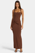 Chic Modal Square-Neck Maxi Dress in Cocoa Brown