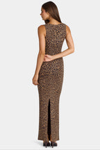 Chic Modal Square-Neck Maxi Dress in Leopard