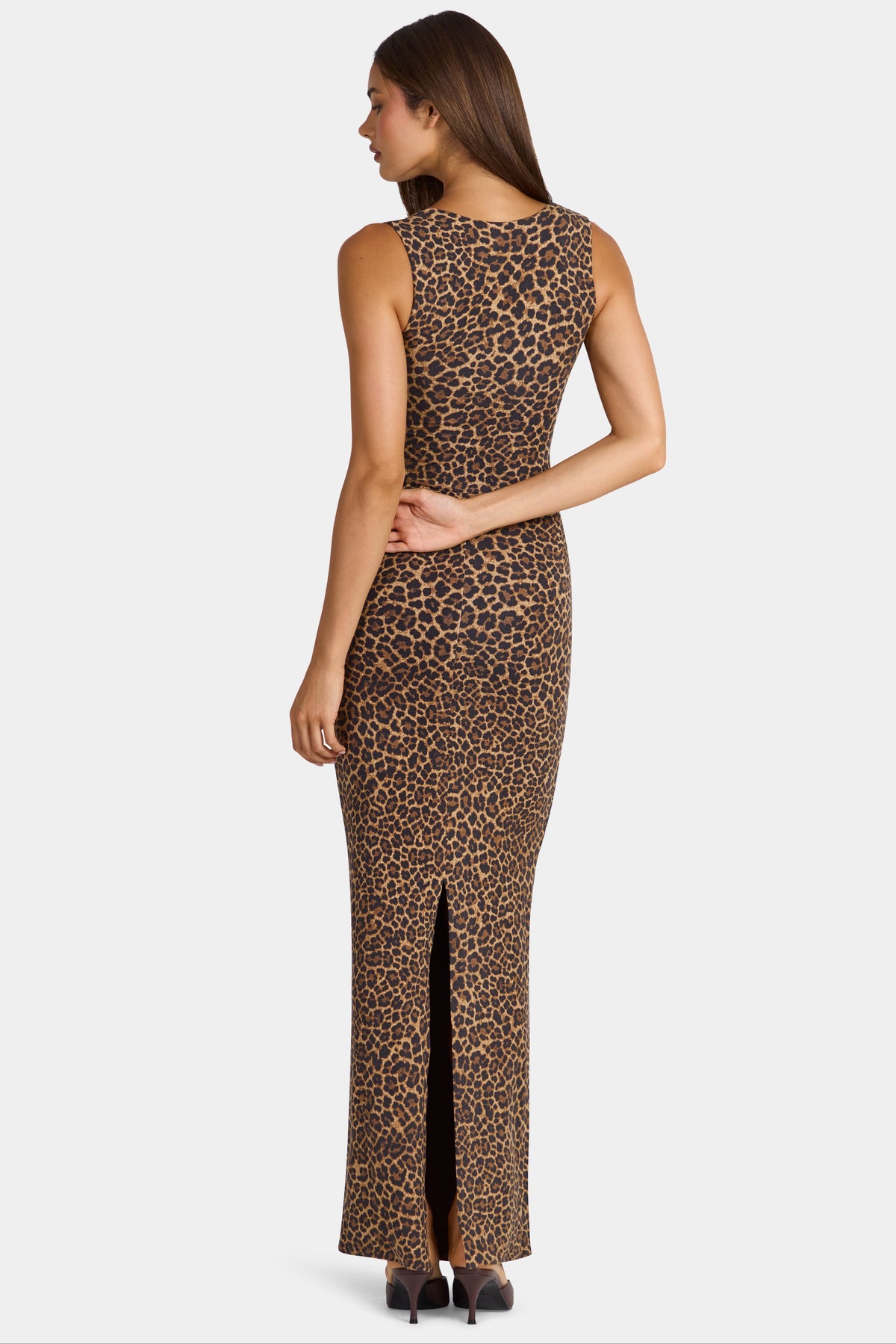 Chic Modal Square-Neck Maxi Dress in Leopard