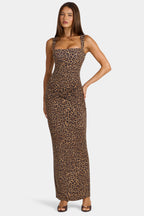 Chic Modal Square-Neck Maxi Dress in Leopard
