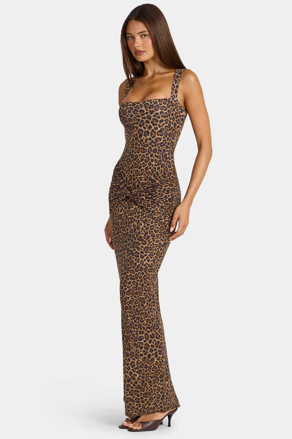 Chic Modal Square-Neck Maxi Dress in Leopard