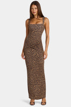 Chic Modal Square-Neck Maxi Dress in Leopard