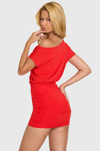 Chic Modal Off-Shoulder Mini Dress in Cherry