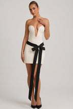 Chic Strapless Bow-Detail A-Line Mini Dress in Ivory