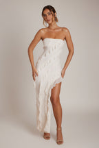 Chic Bandeau Ruffle Detail Maxi Dress in Ivory