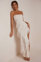Chic Bandeau Ruffle Detail Maxi Dress in Ivory