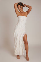 Chic Bandeau Ruffle Detail Maxi Dress in Ivory