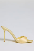 Chic Satin Heeled Mule Sandal in Butter Yellow