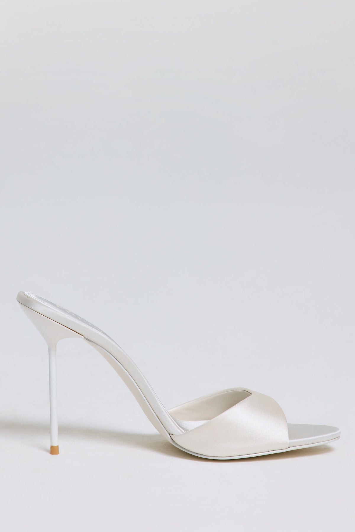 Chic Satin Heeled Mule Sandal in Pearl White