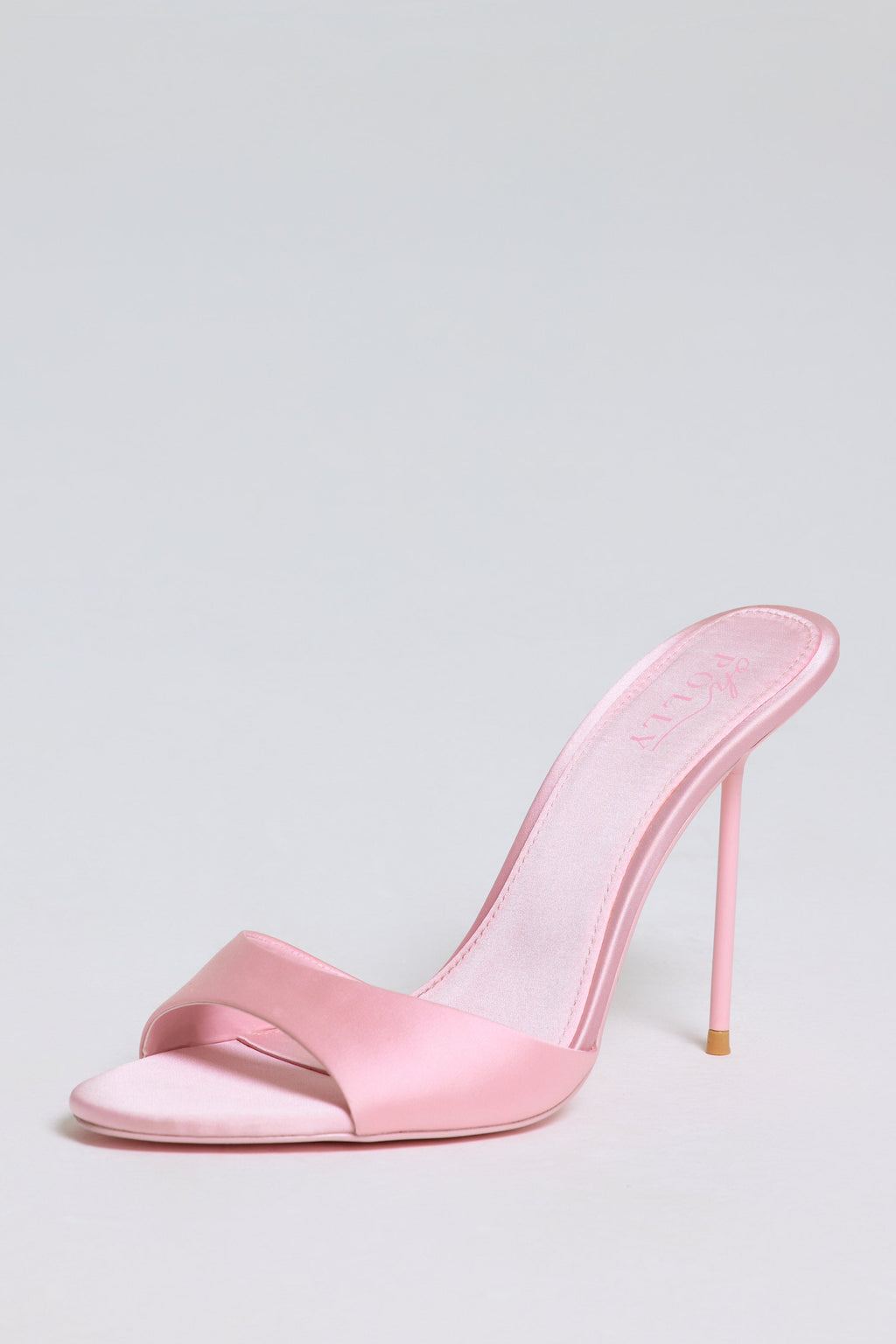Chic Satin Heeled Mule Sandal in Soft Pink