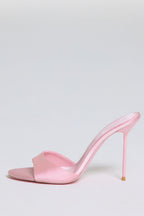 Chic Satin Heeled Mule Sandal in Soft Pink