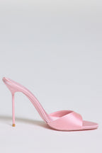 Chic Satin Heeled Mule Sandal in Soft Pink