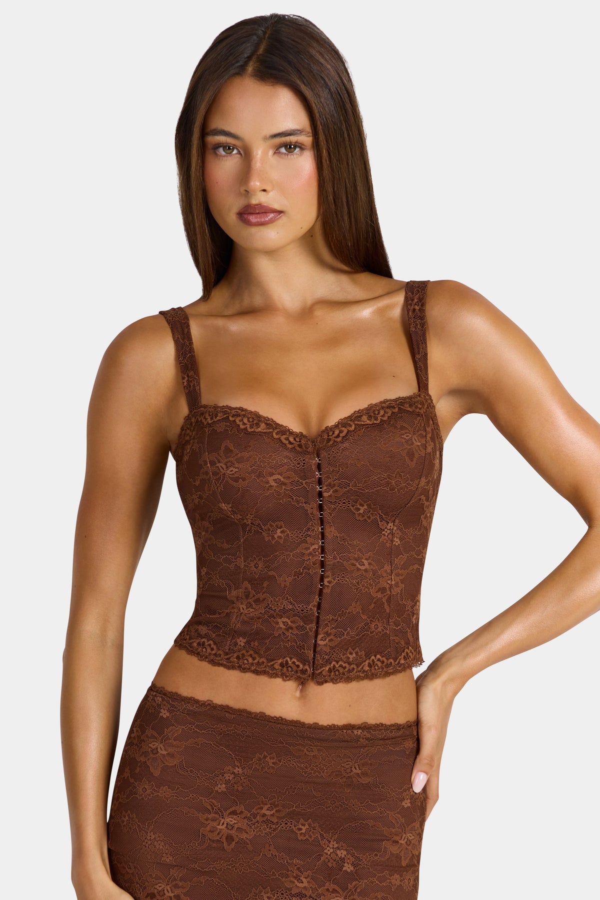 Chic Lace Cami Top in Cocoa Brown