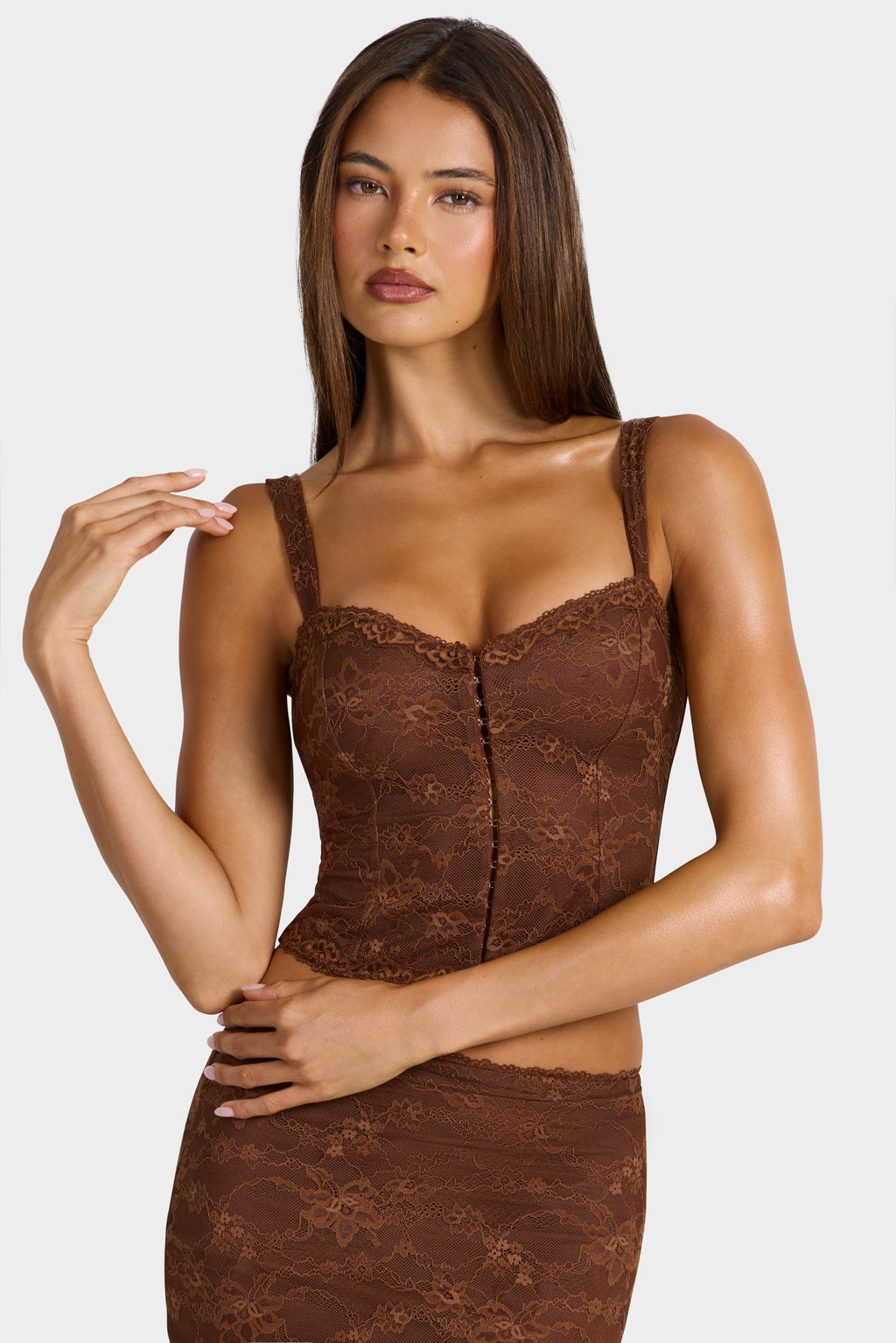 Chic Lace Cami Top in Cocoa Brown