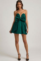 Chic Bow-Detail Corset Mini Dress in Emerald Green