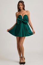 Chic Bow-Detail Corset Mini Dress in Emerald Green