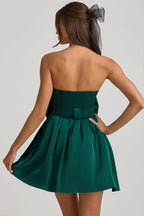 Chic Bow-Detail Corset Mini Dress in Emerald Green