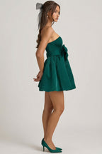 Chic Bow-Detail Corset Mini Dress in Emerald Green