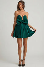 Chic Bow-Detail Corset Mini Dress in Emerald Green