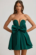 Chic Bow-Detail Corset Mini Dress in Emerald Green