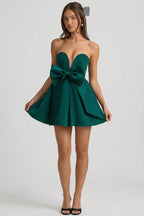 Chic Bow-Detail Corset Mini Dress in Emerald Green