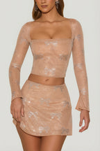 Chic Embellished Mid-Rise A-Line Mini Skirt in Almond