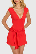 Chic Modal Wrap Mini Dress in Cherry