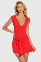 Chic Modal Wrap Mini Dress in Cherry