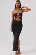 Chic Cut Out Halter Neck Floor Length Maxi Dress in Black