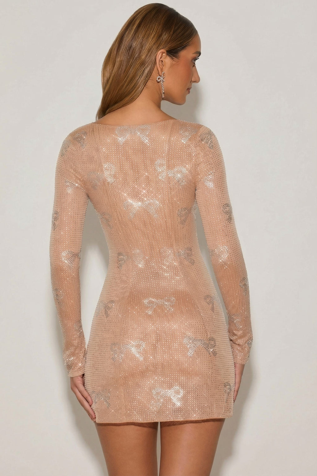 Chic Embellished Sweetheart A-Line Mini Dress in Almond