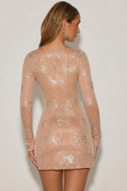 Chic Embellished Sweetheart A-Line Mini Dress in Almond