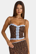 Chic Lace-Trim Cami Top in Leopard