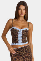 Chic Lace-Trim Cami Top in Leopard