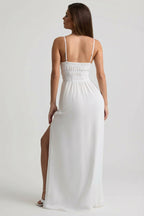 Chic Shirred Camisole Maxi Dress in White