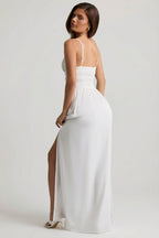Chic Shirred Camisole Maxi Dress in White