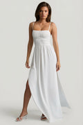 Chic Shirred Camisole Maxi Dress in White