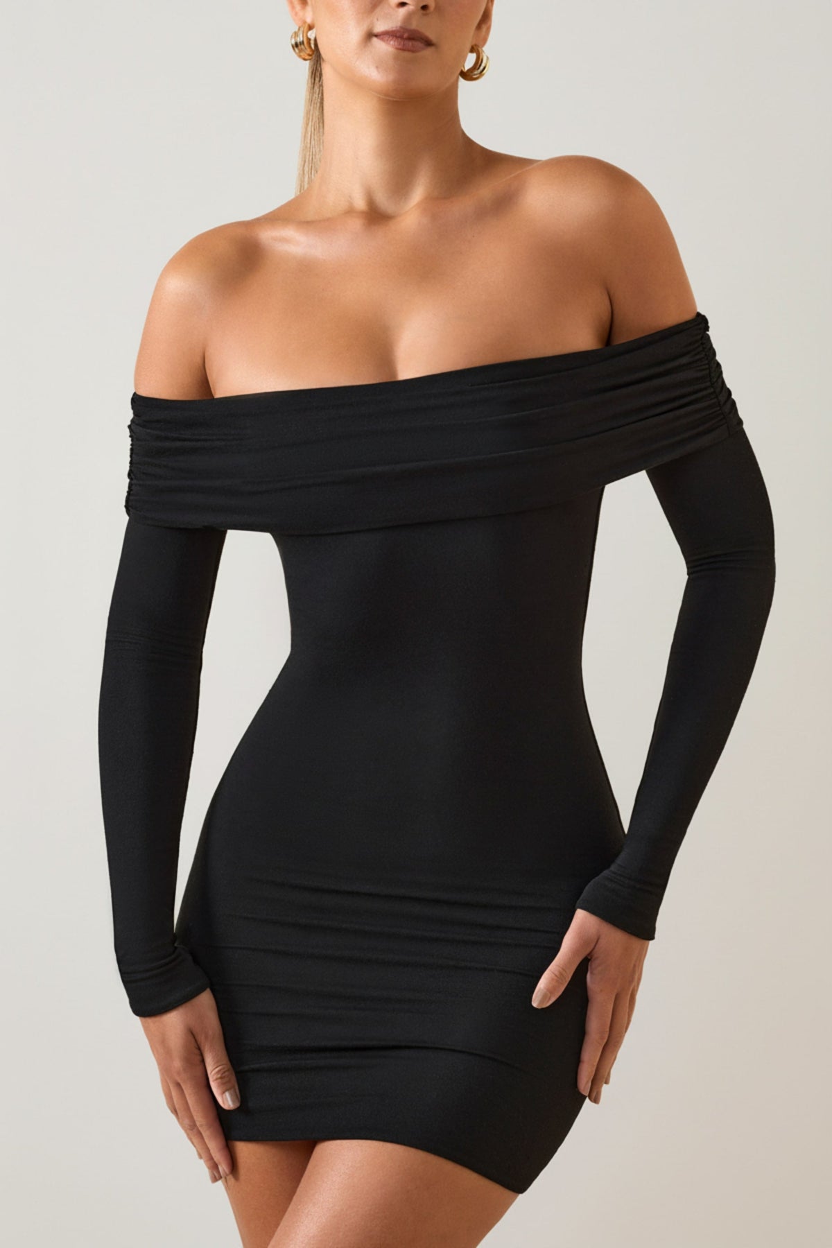 Chic Modal Off-Shoulder Mini Dress in Black