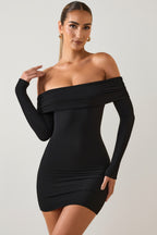 Chic Modal Off-Shoulder Mini Dress in Black