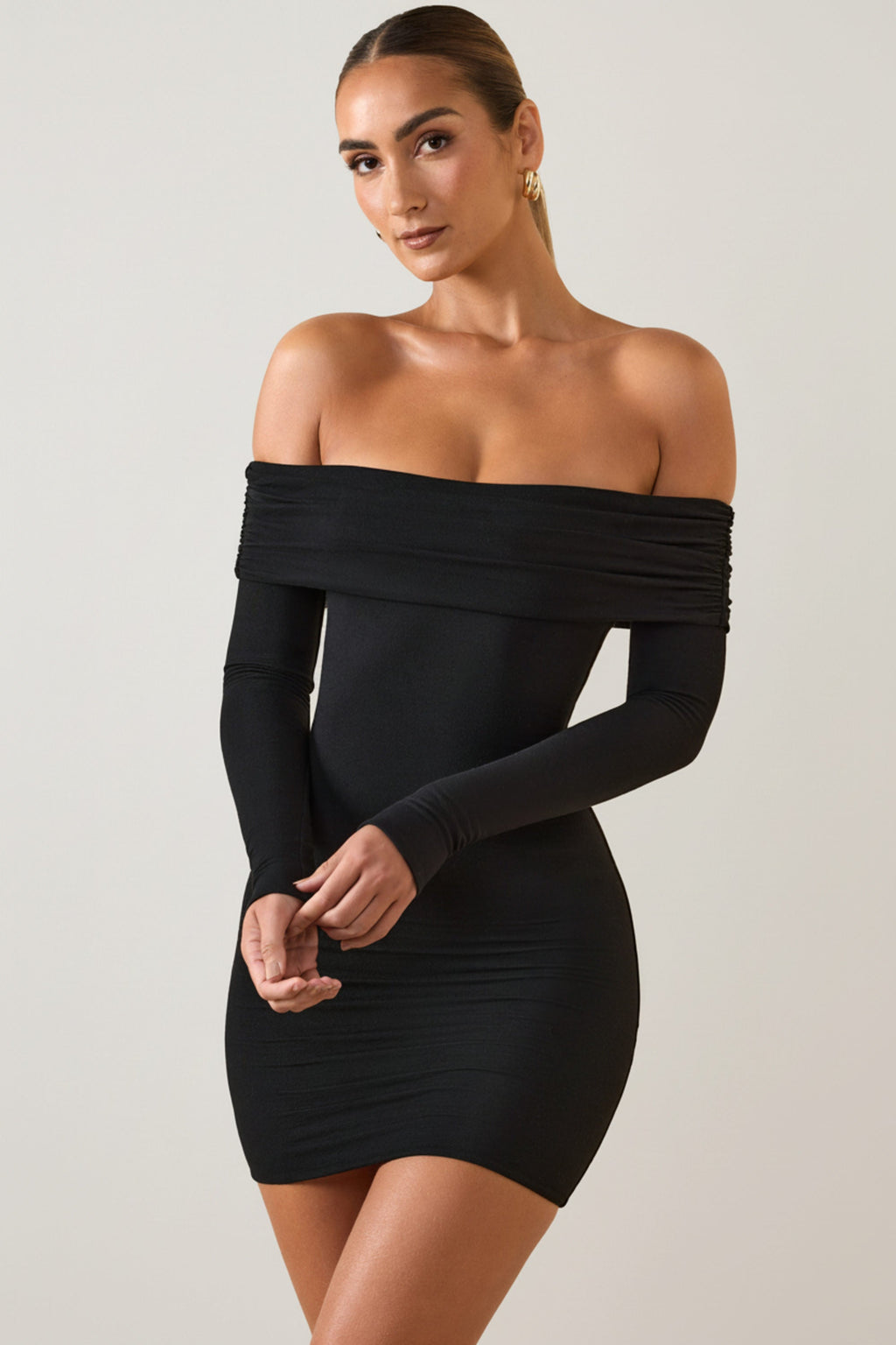 Chic Modal Off-Shoulder Mini Dress in Black
