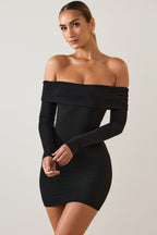 Chic Modal Off-Shoulder Mini Dress in Black