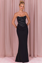 Chic Embellished Corset Maxi Dress in Black