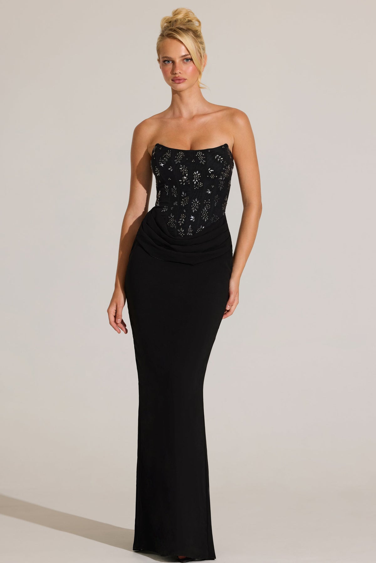 Chic Embellished Corset Maxi Dress in Black