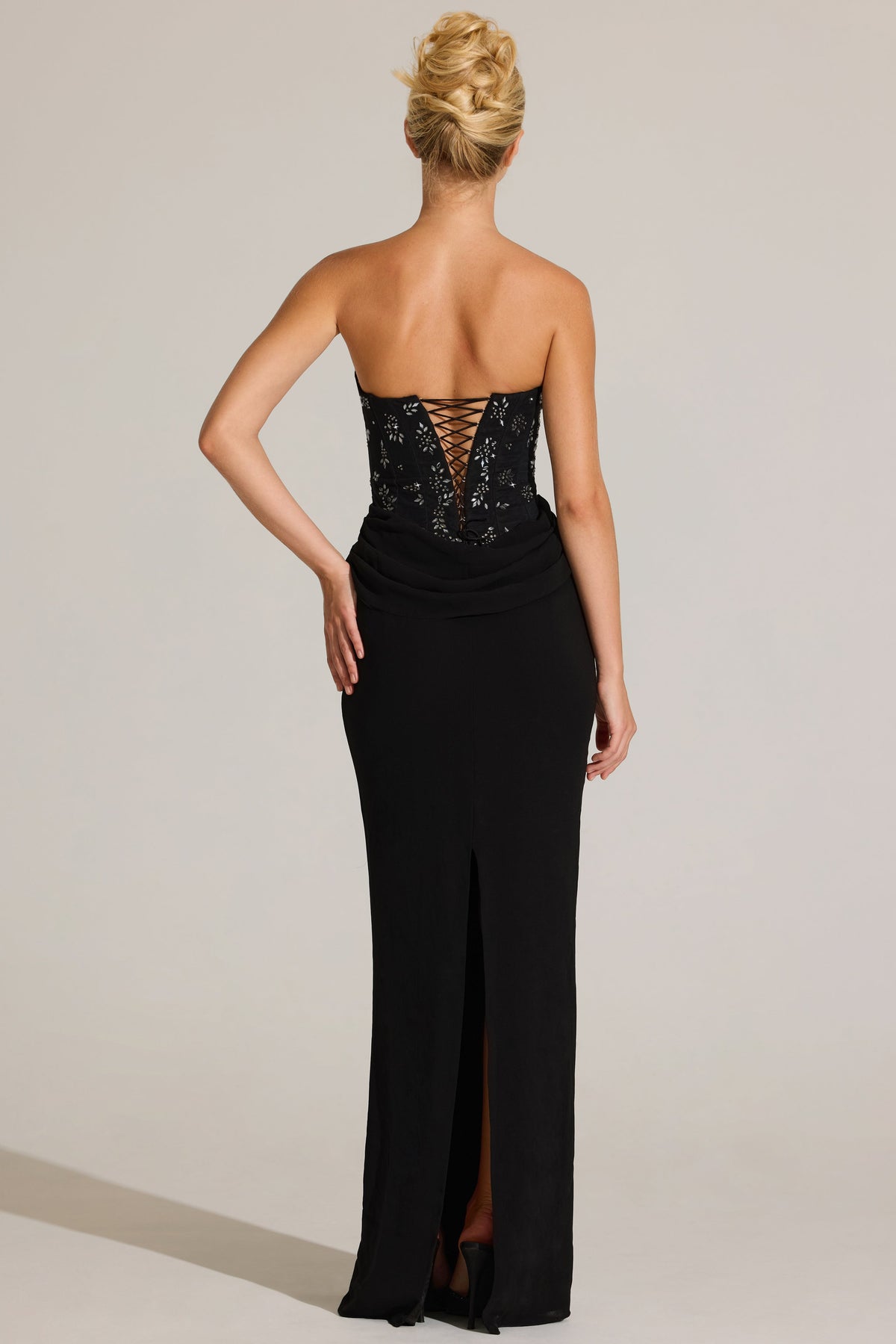 Chic Embellished Corset Maxi Dress in Black