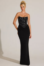 Chic Embellished Corset Maxi Dress in Black