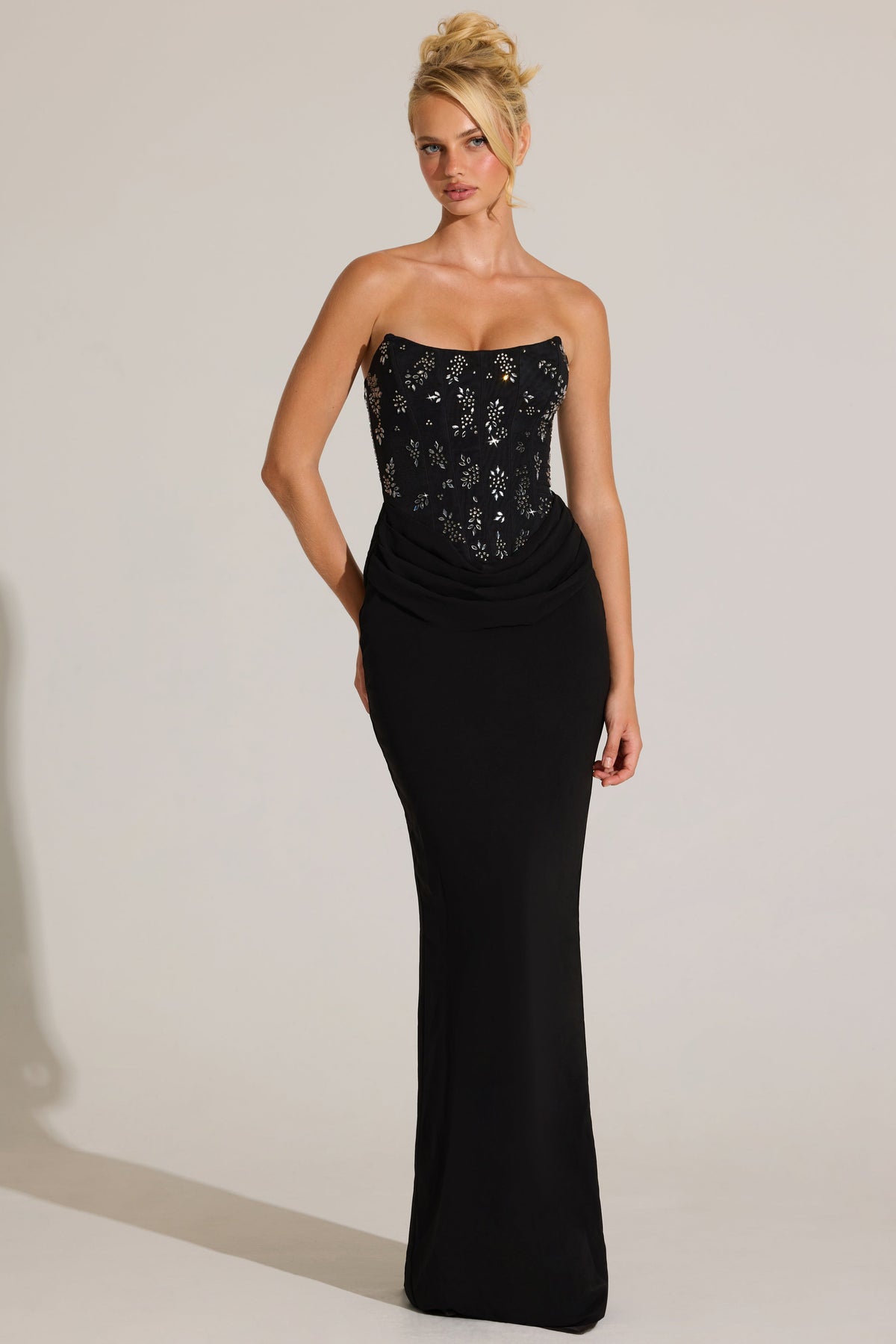 Chic Embellished Corset Maxi Dress in Black