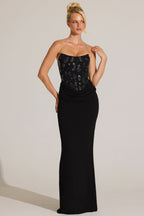 Chic Embellished Corset Maxi Dress in Black