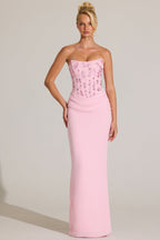 Chic Embellished Corset Maxi Dress in Blossom Pink