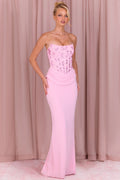 Chic Embellished Corset Maxi Dress in Blossom Pink