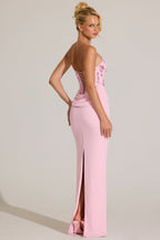 Chic Embellished Corset Maxi Dress in Blossom Pink