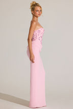 Chic Embellished Corset Maxi Dress in Blossom Pink